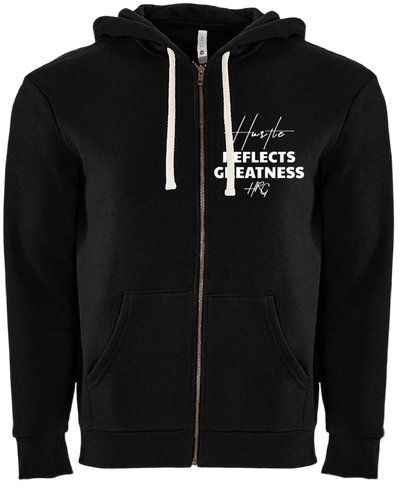 Hustle Reflects Greatness ZipUp Hoodie Black/White - HRG Collection