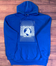 Load image into Gallery viewer, Greatness In A Box Pull Over Hoodie - Blue/White